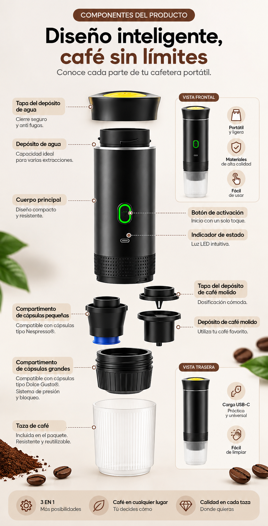 Cafetera Eléctrica Portátil 3 en 1