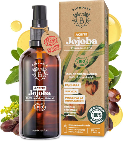 BIONOBLE Aceite De Jojoba 100 Puro Y Natural, Bio - Pelo, Piel - 100Ml