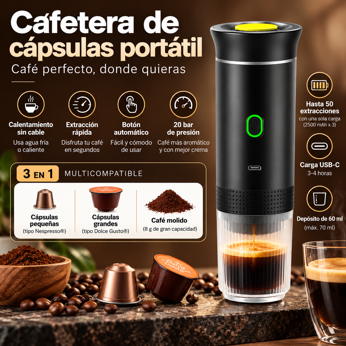 Cafetera Eléctrica Portátil 3 en 1